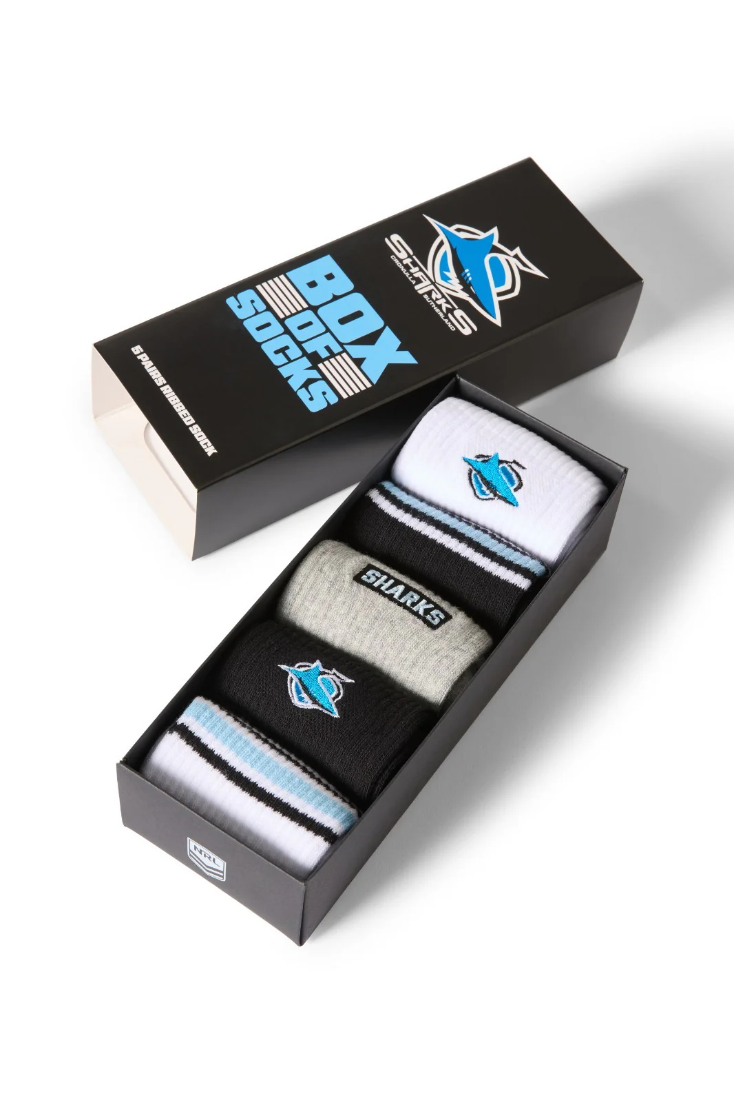 NRL Box Of 5 Socks - Cronulla Sharks - One Size Fits Most - Gift Box