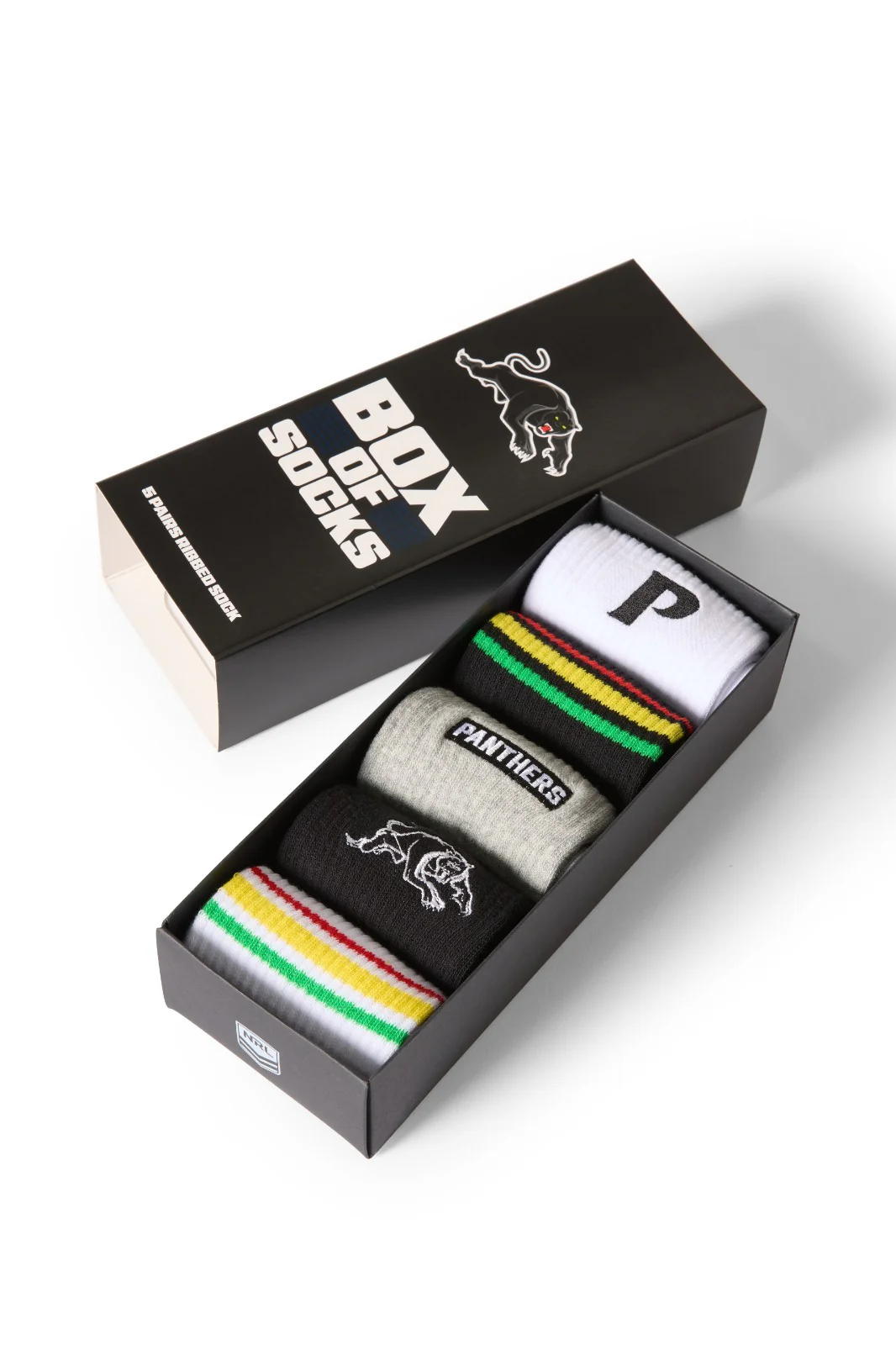 NRL Box Of 5 Socks - Penrith Panthers - One Size Fits Most - Gift Box