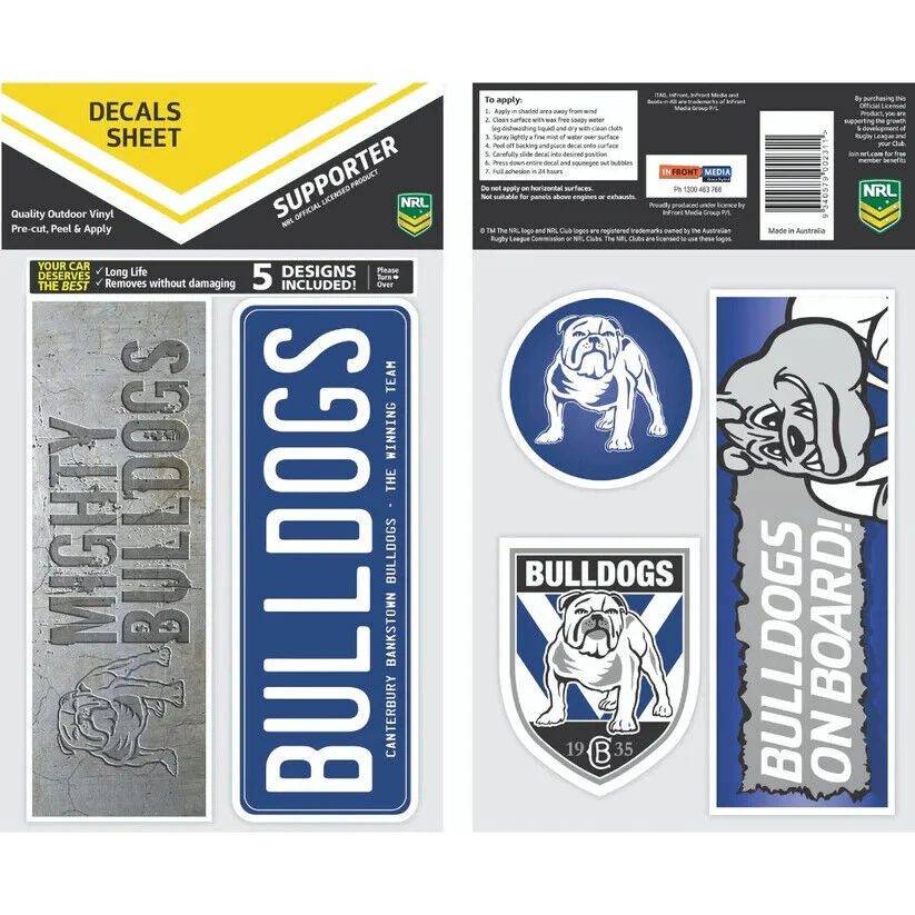 NRL Bumper Decal Sheet Set - Canterbury Bulldogs - Team Logo Sticker - 170mm - Image 2