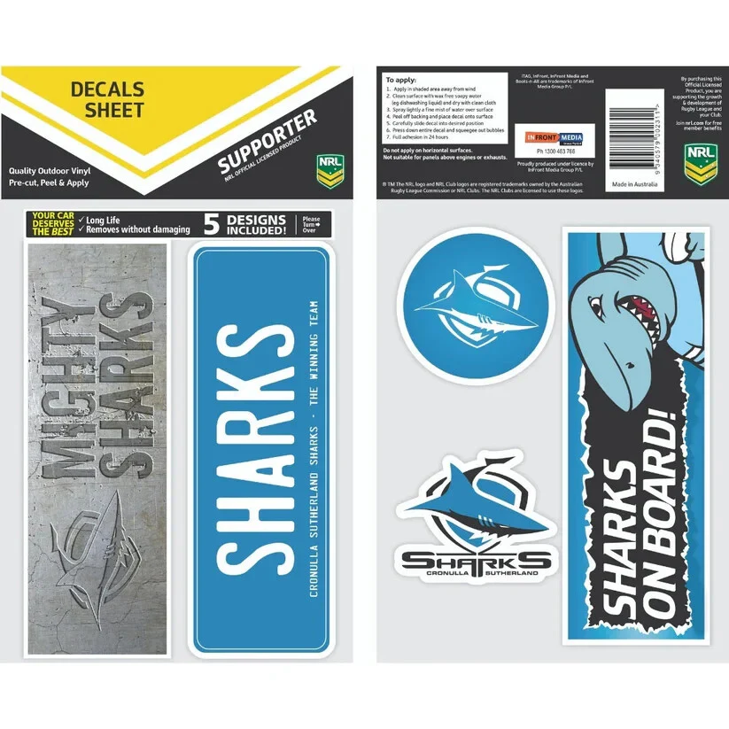 NRL Bumper Decal Sheet Set - Cronulla Sharks - Team Logo Sticker - 170mm - Image 2