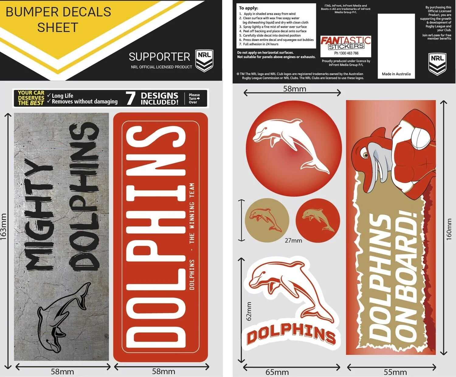NRL Bumper Decal Sheet Set - Dolphins - Team Logo Sticker - 170mm - Image 2