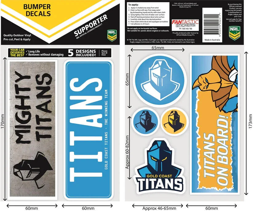 NRL Bumper Decal Sheet Set - Gold Coast Titans - Team Logo Sticker - 170mm - Image 2