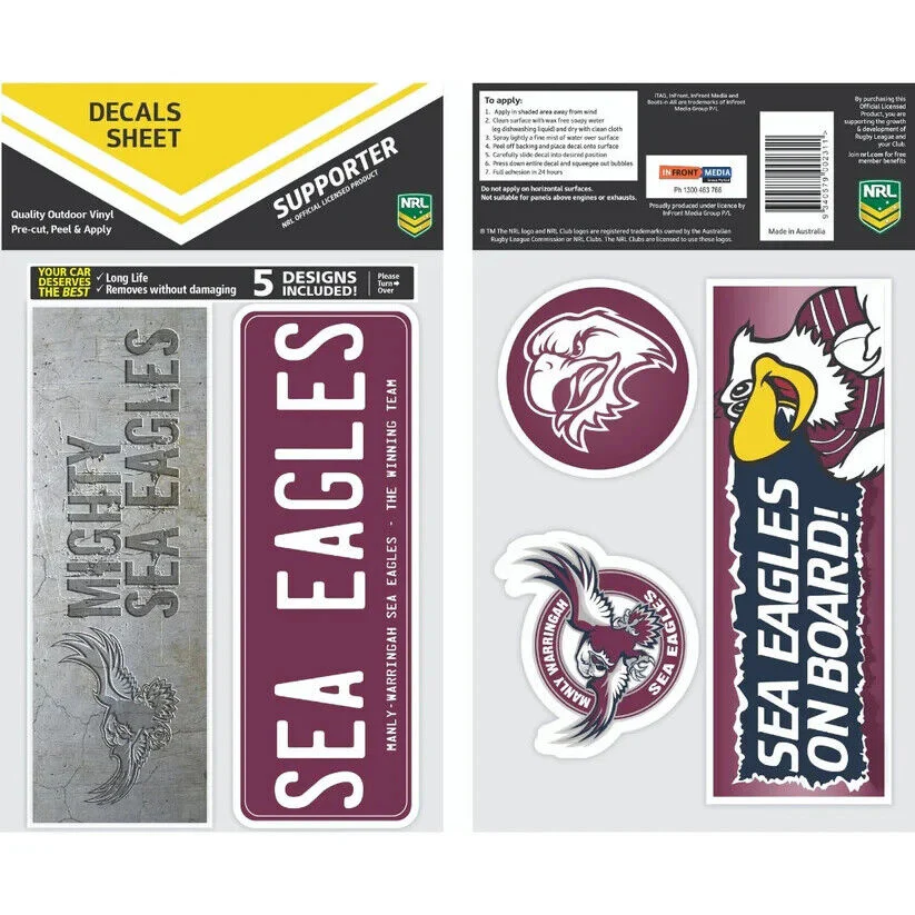 NRL Bumper Decal Sheet Set - Manly Sea Eagles - Team Logo Sticker - 170mm - Image 2