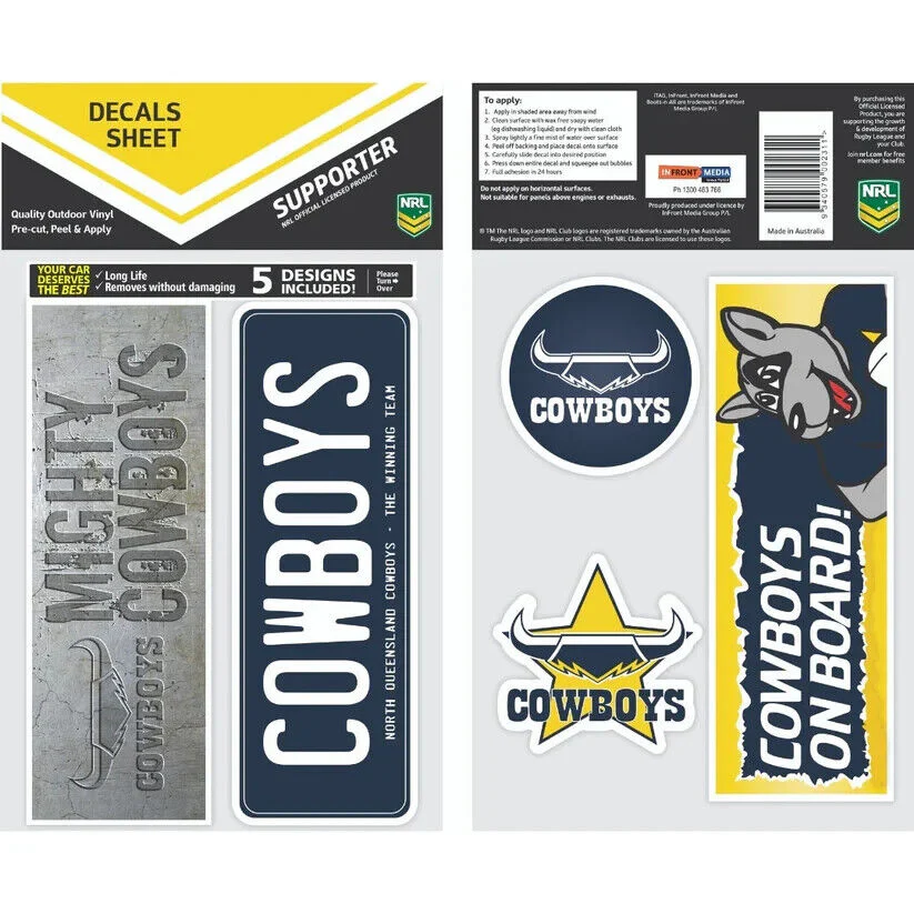 NRL Bumper Decal Sheet Set - North Queensland Cowboys - Team Logo Sticker -170mm