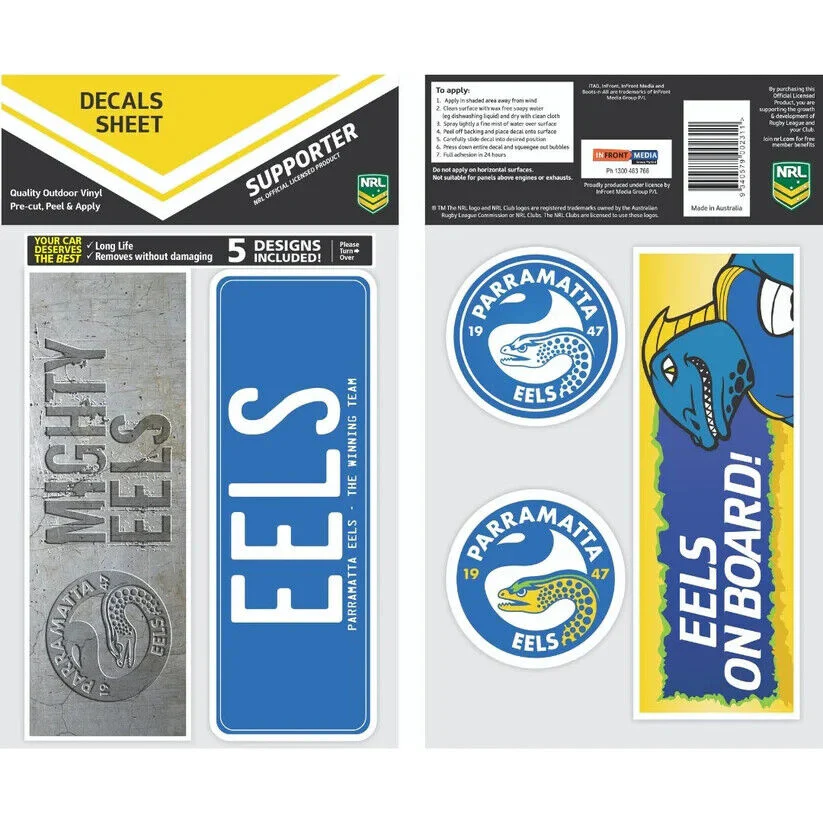 NRL Bumper Decal Sheet Set - Parramatta Eels - Team Logo Sticker - 170mm - Image 2