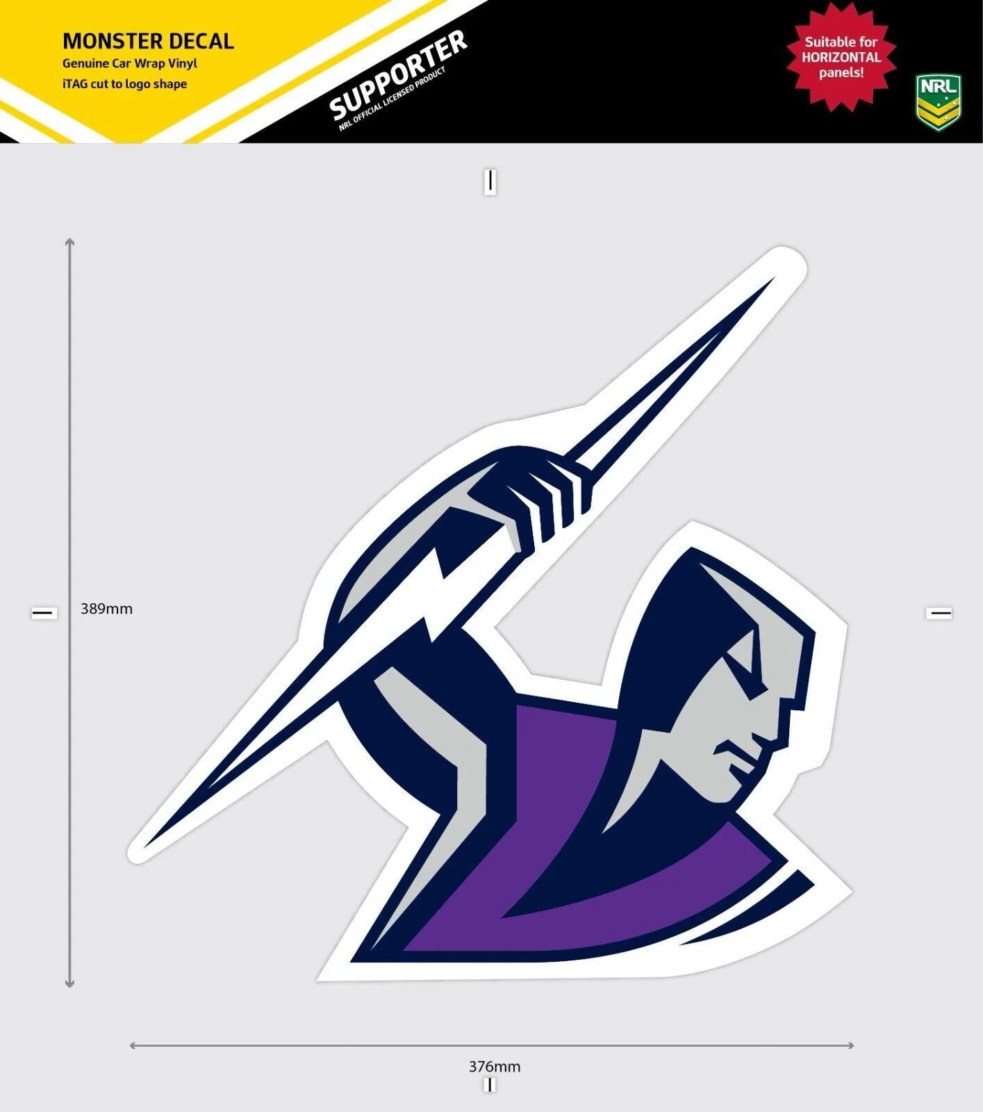 NRL Car Monster Decal - Melbourne Storm - Sticker - Team Logo - 470mm - Image 3