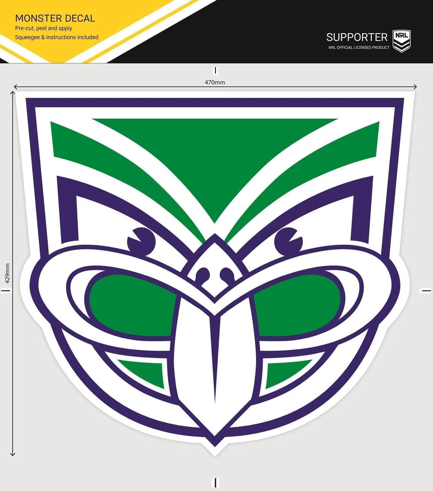 NRL Car Monster Decal - New Zealand Warriors - Sticker - Team Logo - 470mm - Image 3