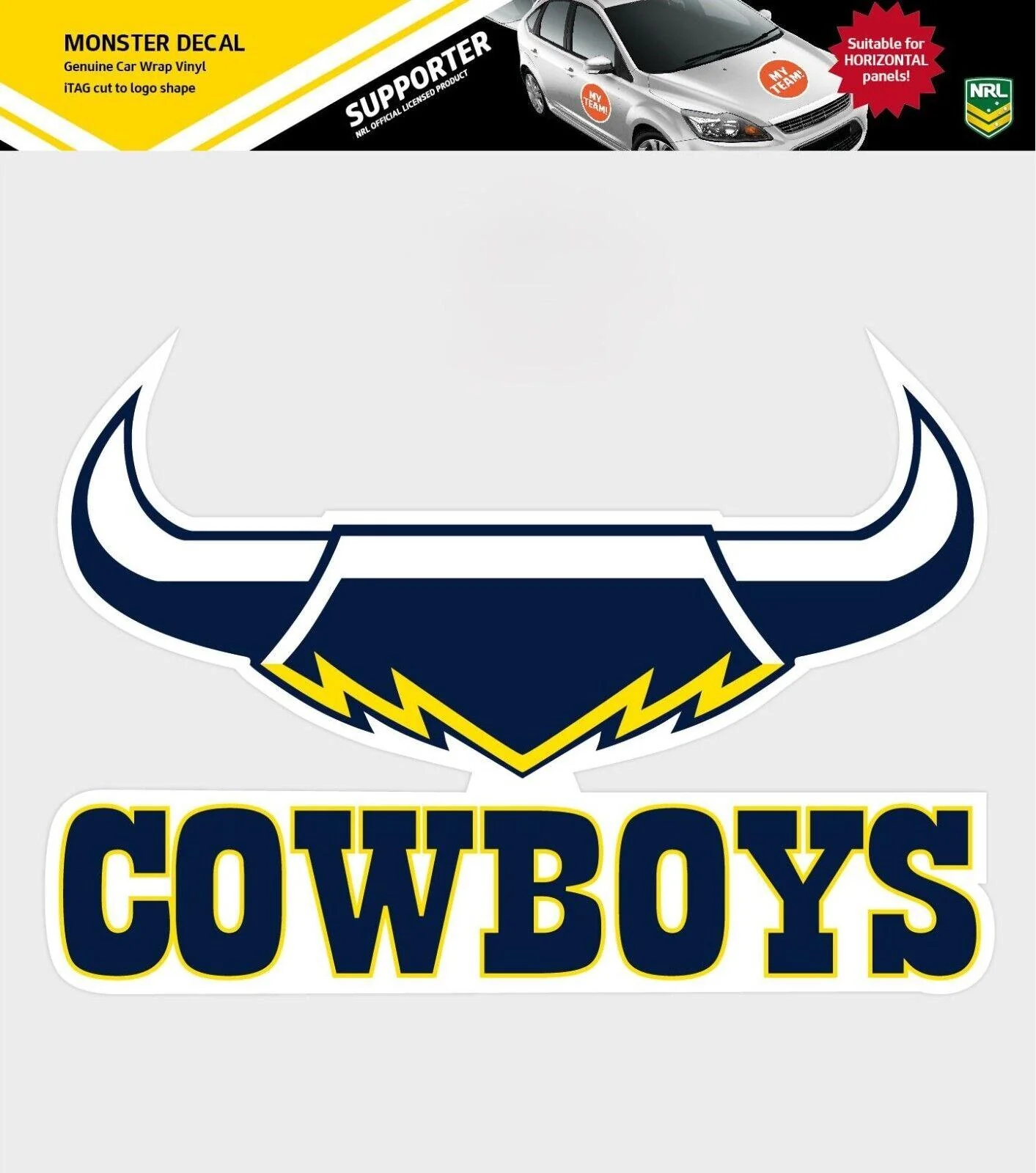 NRL Car Monster Decal - North Queensland Cowboys - Sticker - Team Logo - 470mm - Image 3