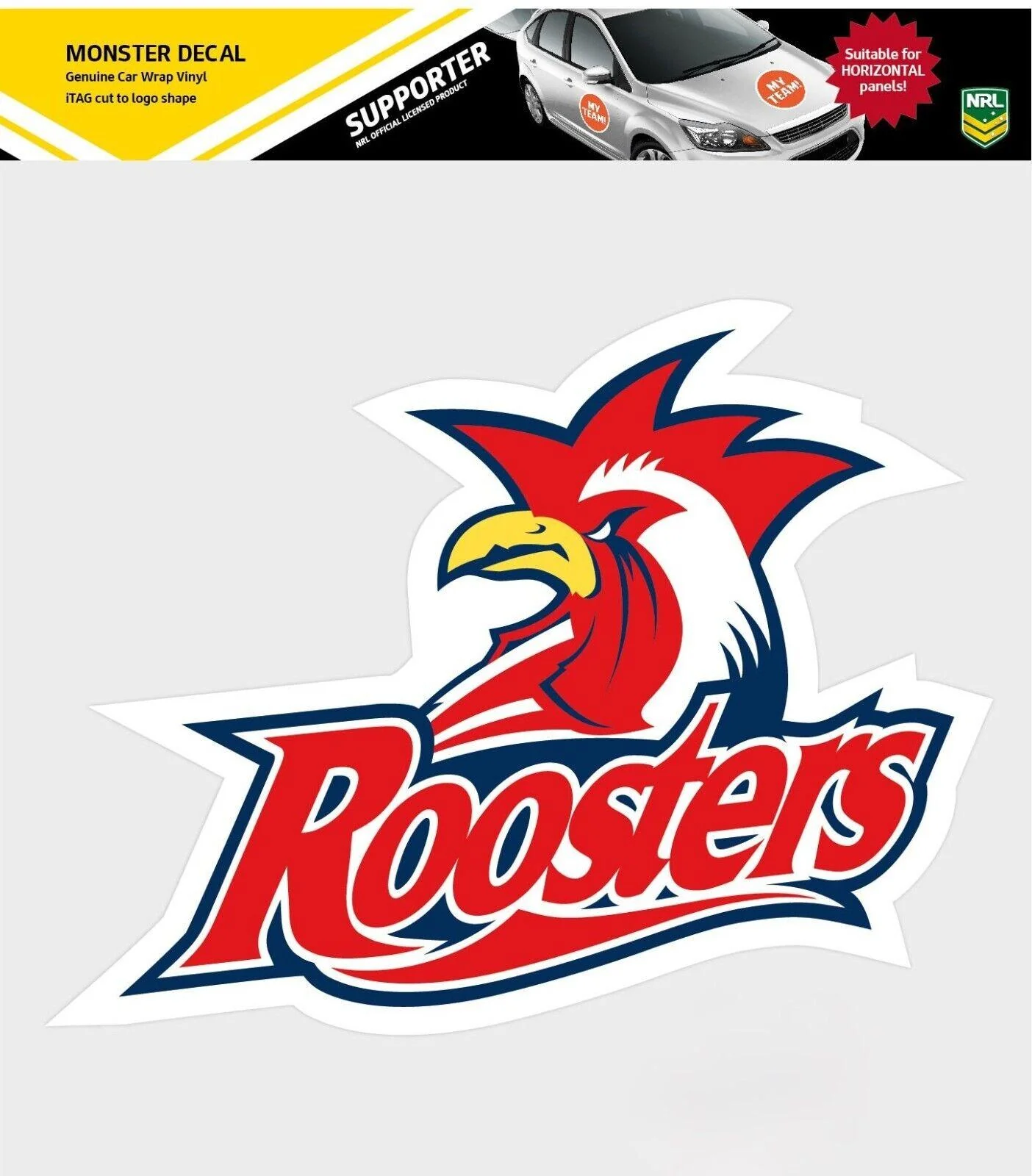 NRL Car Monster Decal - Sydney Roosters - Sticker - Team Logo - 470mm - Image 3