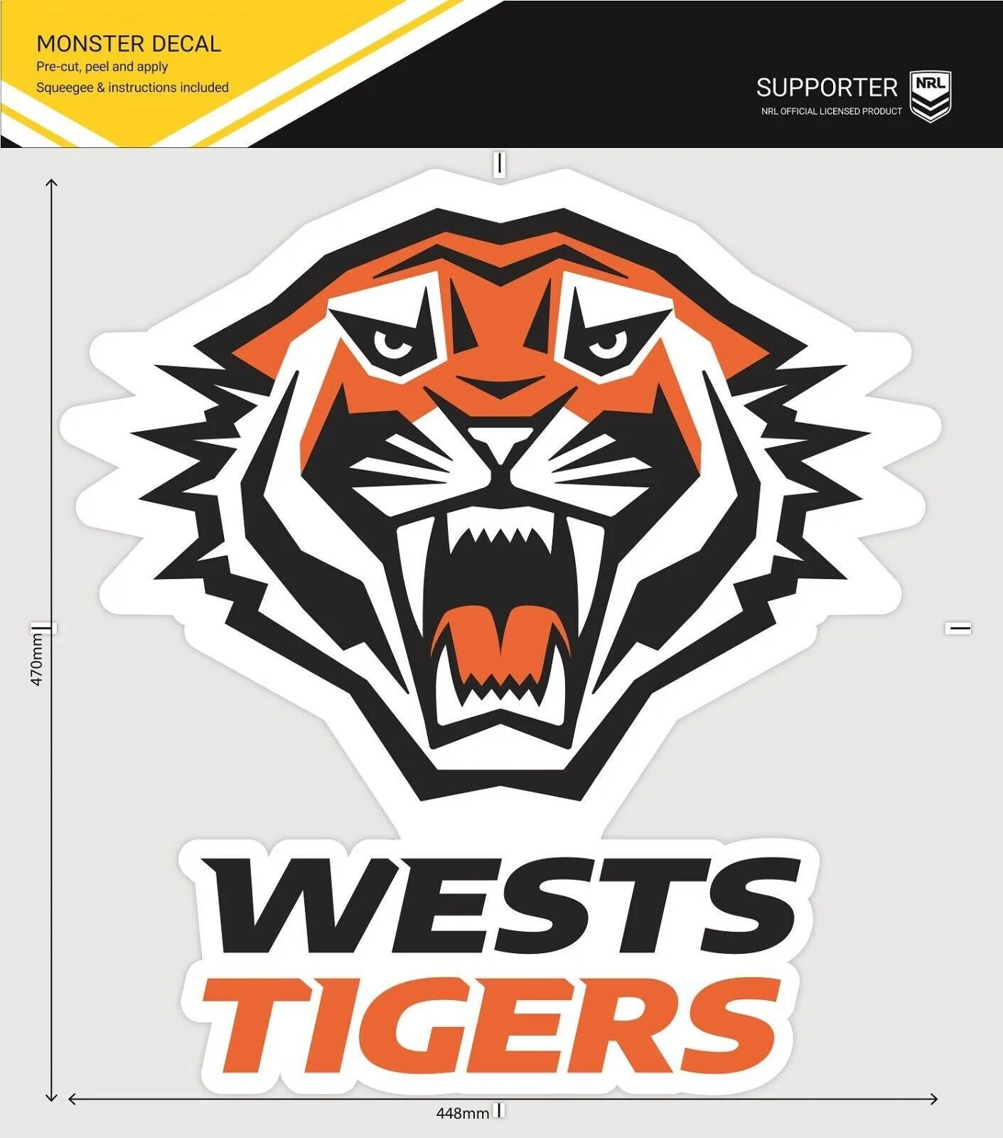 NRL Car Monster Decal - West Tigers - Sticker - Team Logo - 470mm - Image 2