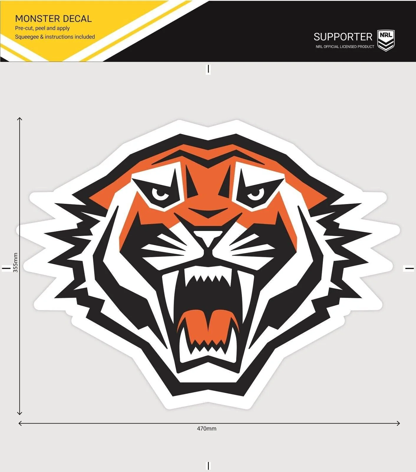 NRL Car Monster Decal - West Tigers - Sticker - Team Logo - 470mm - Image 3