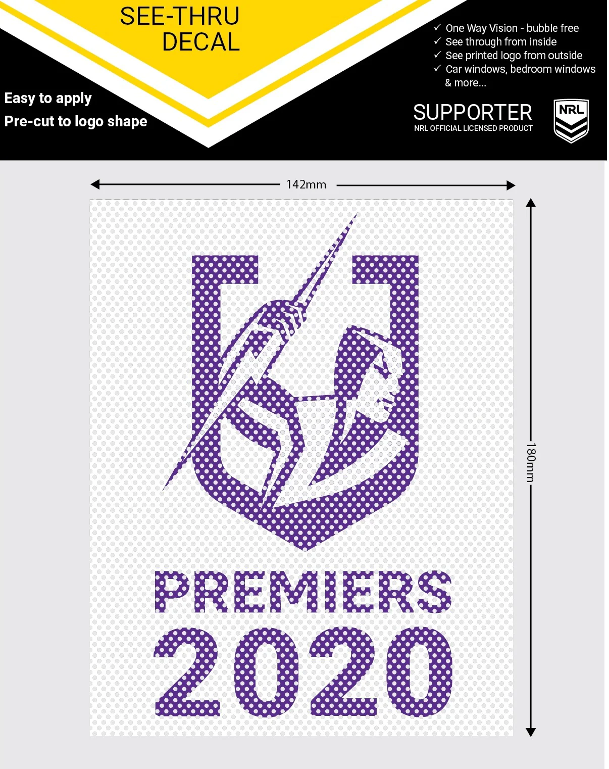 NRL Car UV Rated Decal Sticker - 2020 Premiers - Melbourne Storm - See Thru - Image 2