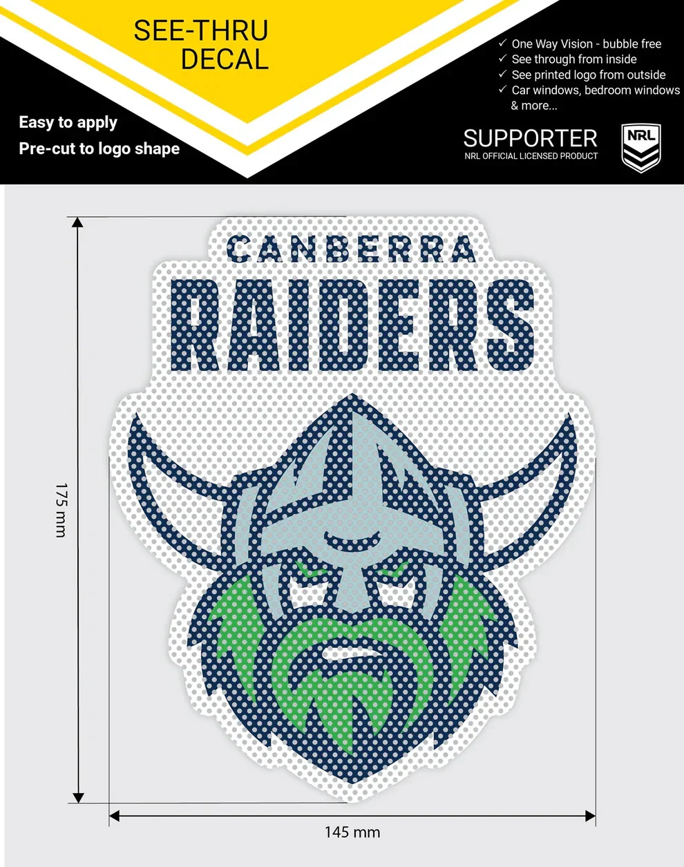 NRL Car UV Rated Decal Sticker - Canberra Raiders - See Thru