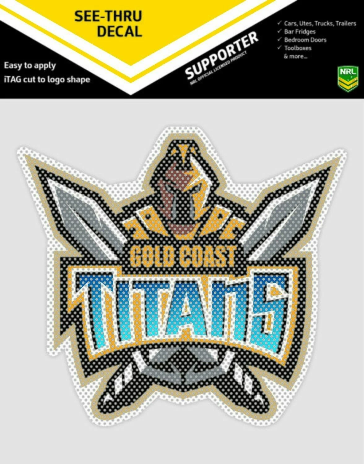 NRL Car UV Rated Decal Sticker - Gold Coast Titans - Size 14-18cm - See Thru - Image 2
