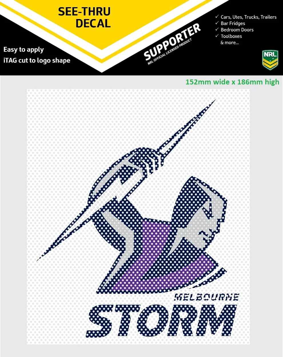 NRL Car UV Rated Decal Sticker - Melbourne Storm - See Thru - New Design