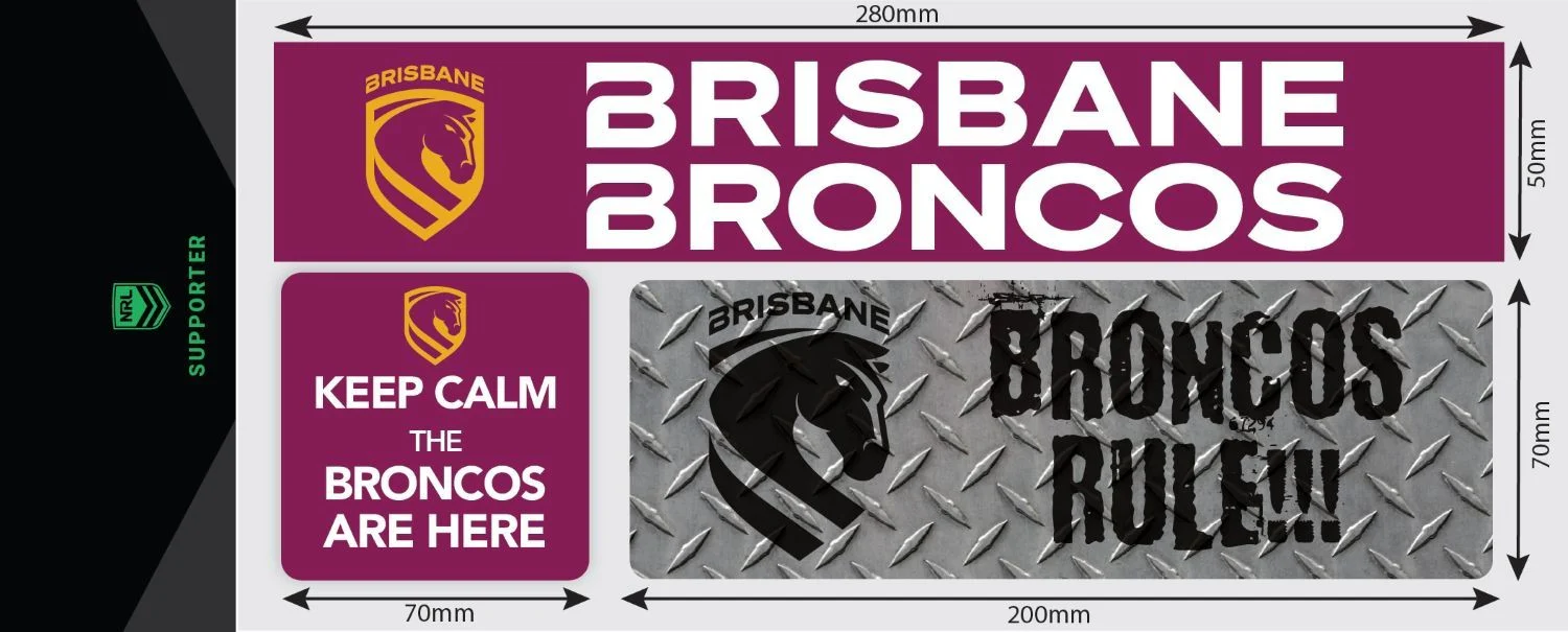 NRL Car Window Decal Set - 3 Stickers - Brisbane Broncos - 280mm