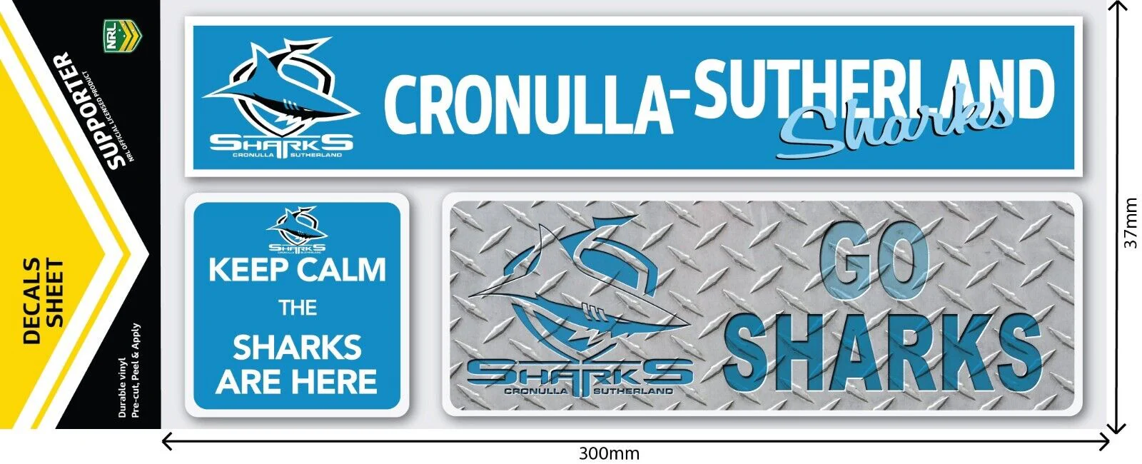 NRL Car Window Decal Set - 3 Stickers - Cronulla Sharks - 280mm - Image 2