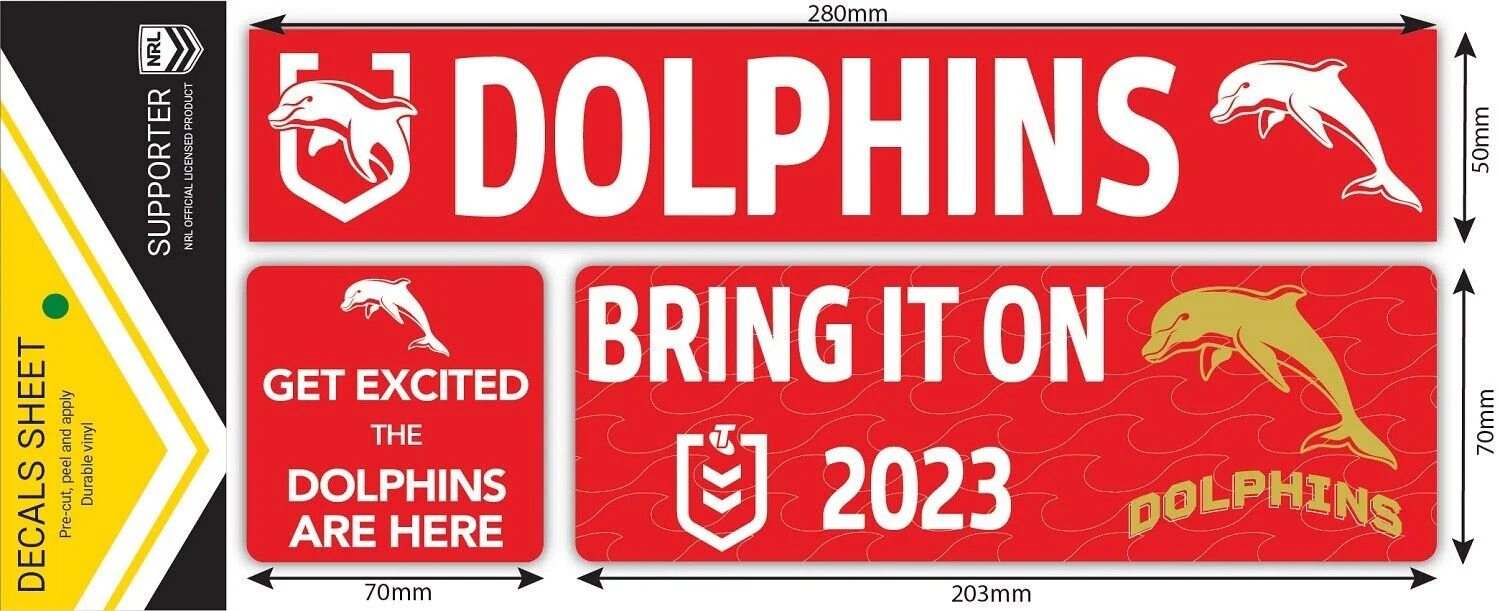 NRL Car Window Decal Set - 3 Stickers - Dolphins - 280mm - Image 2