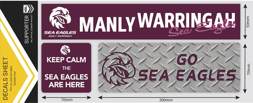 NRL Car Window Decal Set - 3 Stickers - Manly Sea Eagles - 280mm - New