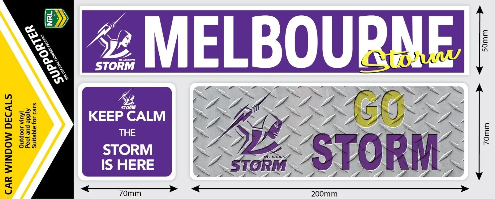NRL Car Window Decal Set - 3 Stickers - Melbourne Storm - 280mm - Image 2