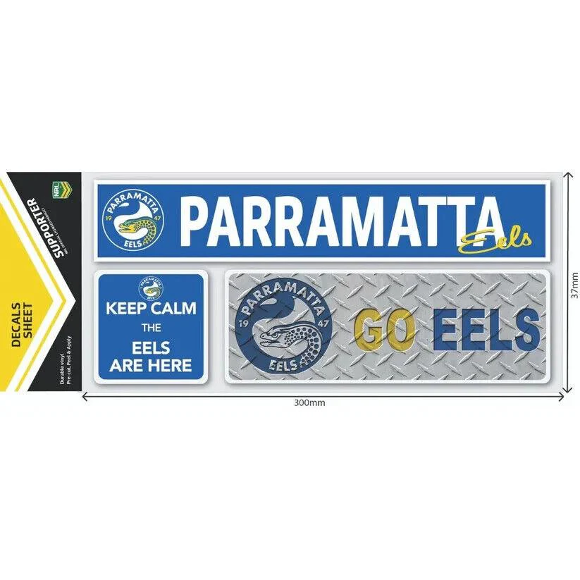 NRL Car Window Decal Set - 3 Stickers - Paramatta Eels - 280mm