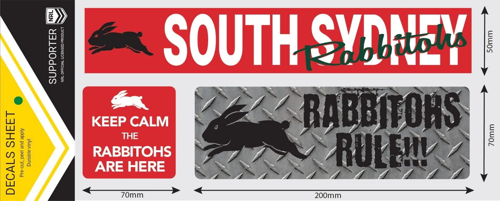 NRL Car Window Decal Set - 3 Stickers - South Sydney Rabbitohs - 280mm - Image 2