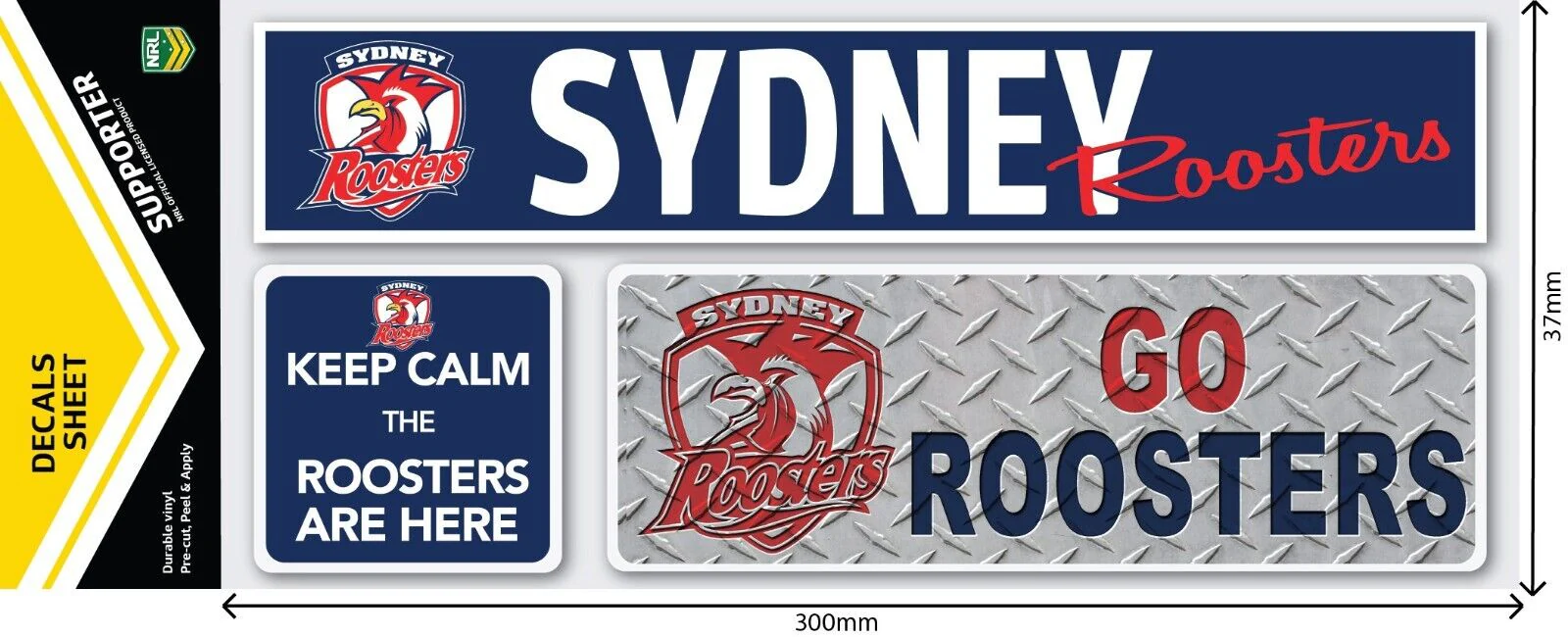 NRL Car Window Decal Set - 3 Stickers - Sydney Roosters - 280mm