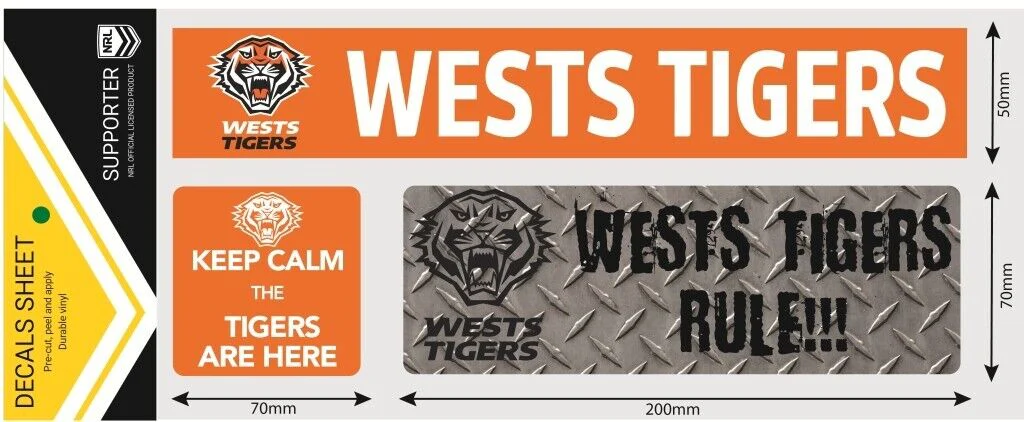 NRL Car Window Decal Set - 3 Stickers - West Tigers - 280mm - Image 2