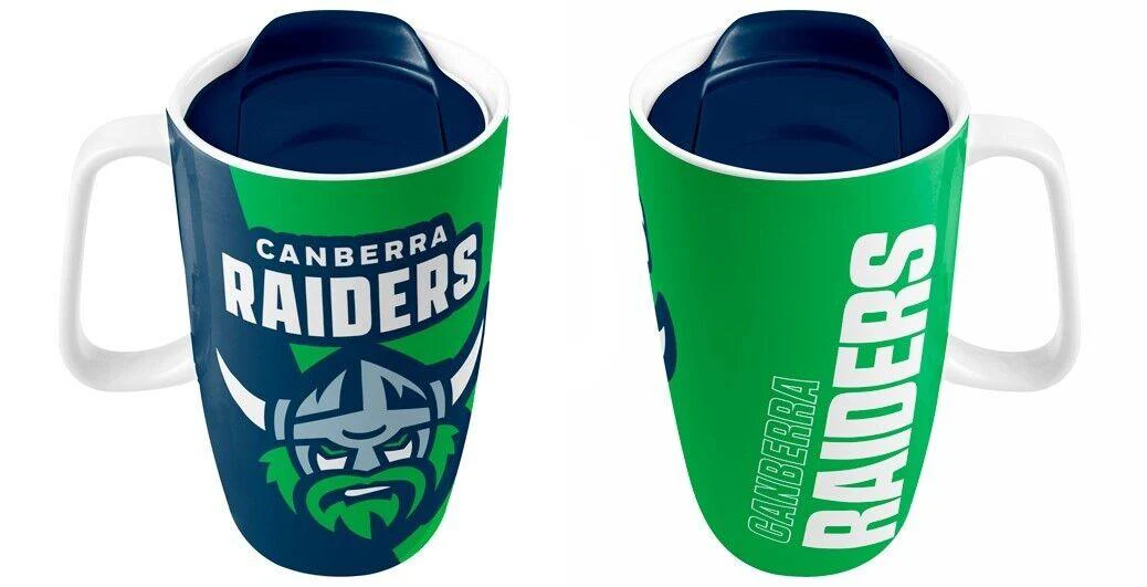NRL Ceramic Travel Coffee Mug - Canberra Raiders - Drink Cup With Lid - Image 2