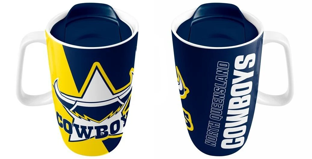 NRL Ceramic Travel Coffee Mug - North Queensland Cowboys - Drink Cup With Lid - Image 2