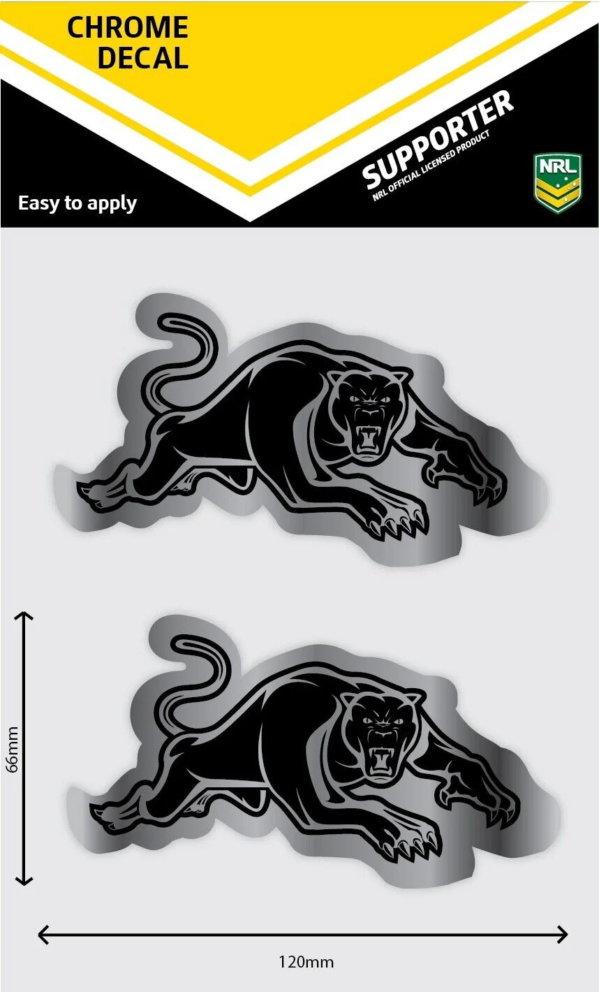 NRL Chrome Decal - Penrith Panthers - Car Sticker 6x12cm - Image 2