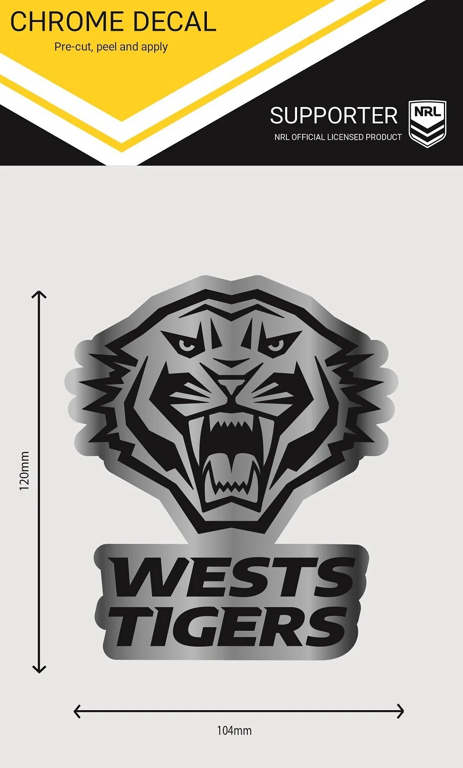 NRL Chrome Decal - West Tigers - Car Sticker 12x12cm
