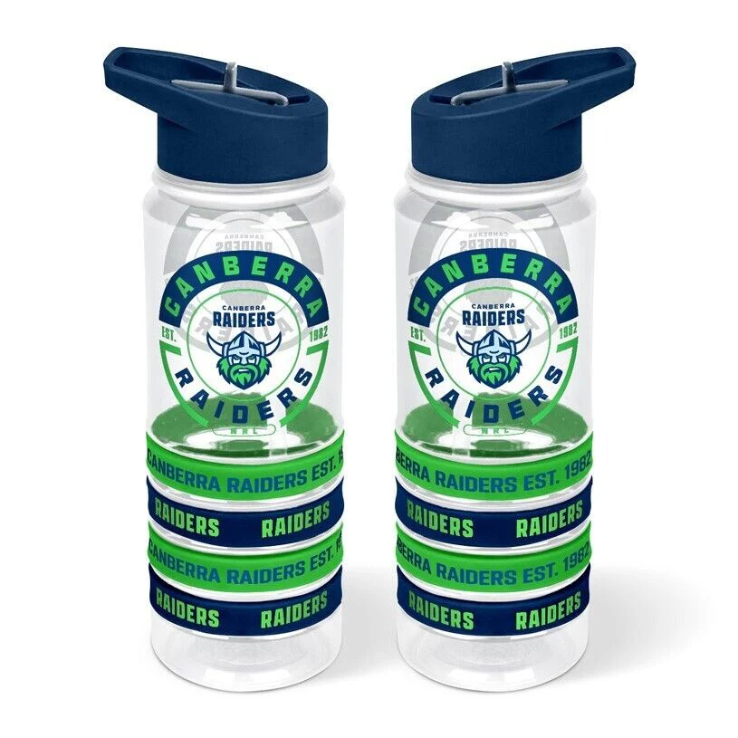 NRL Clear Tritan Drink Bottle 650ml - Canberra Raiders - 4 Wrist Bands - Image 2
