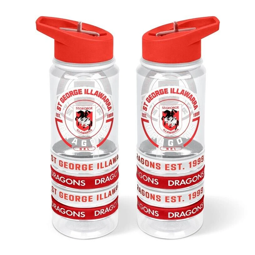 NRL Clear Tritan Drink Bottle 650ml - St George Illawarra Dragons - 4 Wrist Band - Image 2