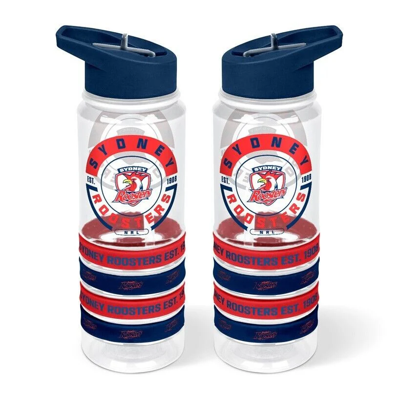 NRL Clear Tritan Drink Bottle 650ml - Sydney Roosters - 4 Wrist Bands - Image 2
