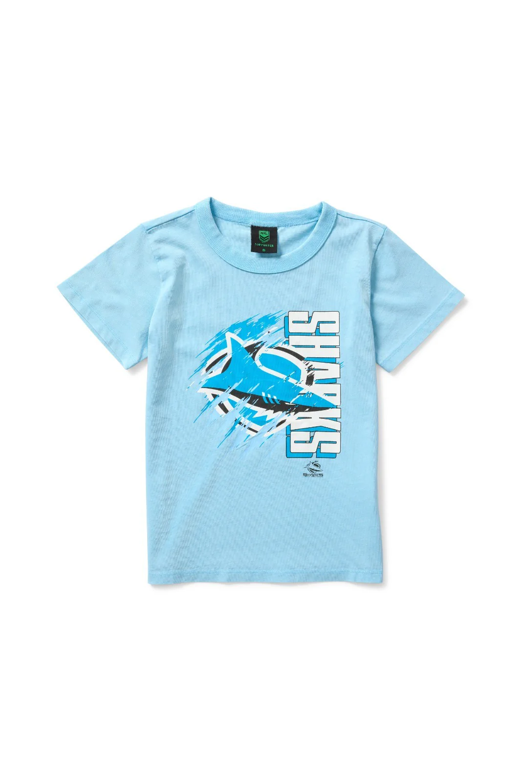 NRL Cronulla Sharks - Washed Shred Tee Shirt - Youth Kids - Cotton T-Shirt