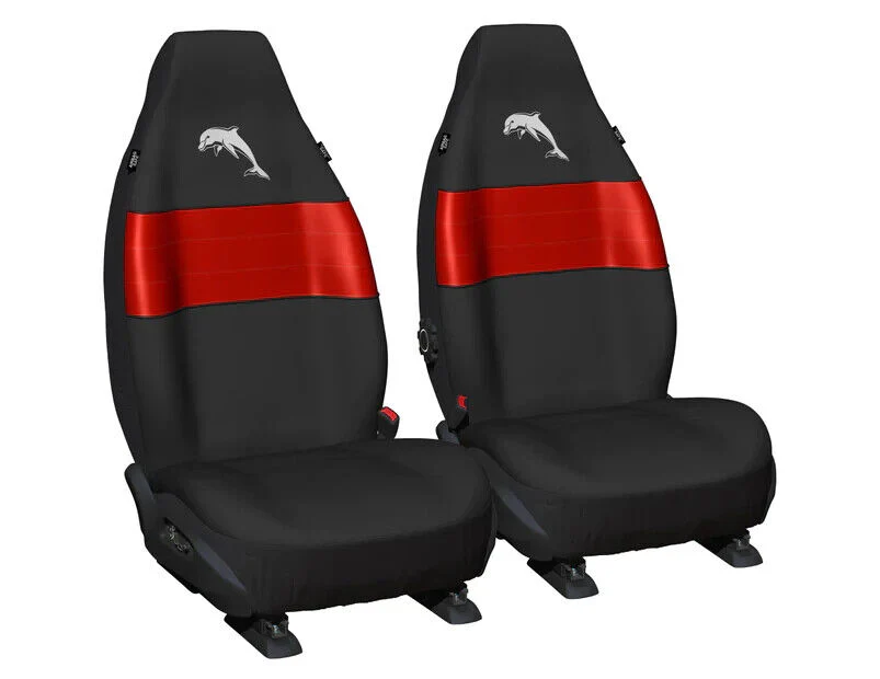 NRL Front Car Seat Covers - Dolphins - Set Of Two - One Size Fits All