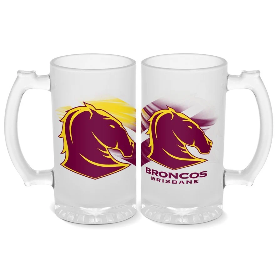 NRL Frosted Stein Glass - Brisbane Broncos  - 500ml - Drink Cup Mug - Image 2