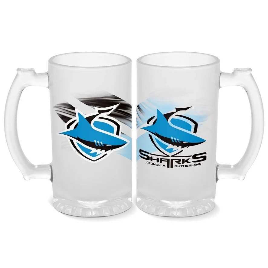 NRL Frosted Stein Glass - Cronulla Sharks - 500ml - Drink Cup Mug