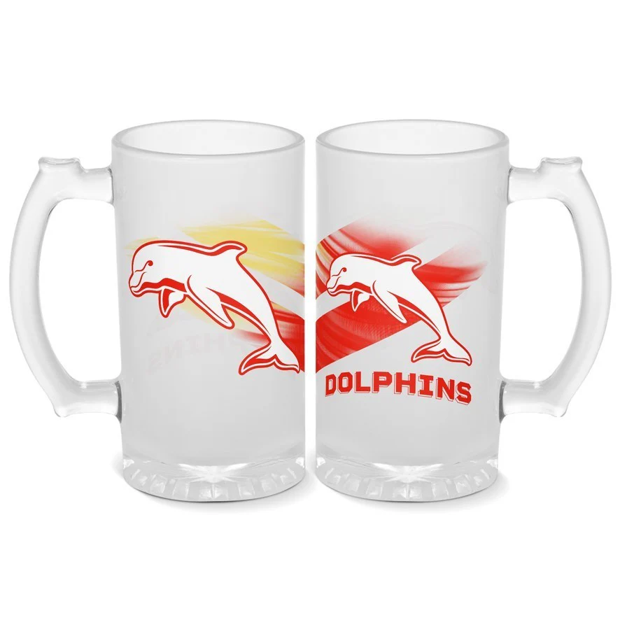 NRL Frosted Stein Glass - Dolphins - 500ml - Drink Cup Mug - Image 2