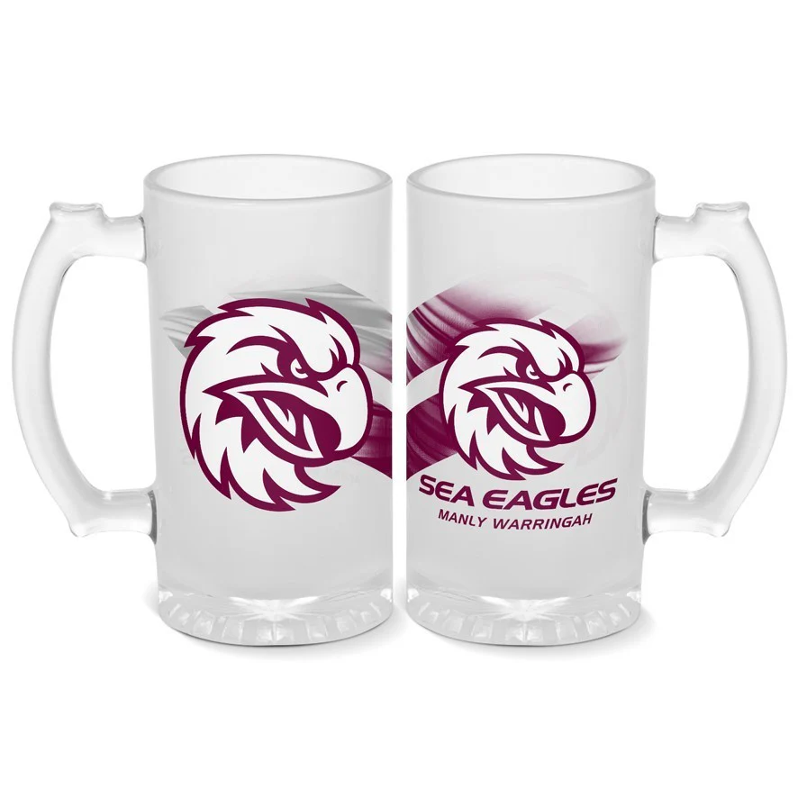 NRL Frosted Stein Glass - Manly Sea Eagles - 500ml - Drink Cup Mug - Image 2