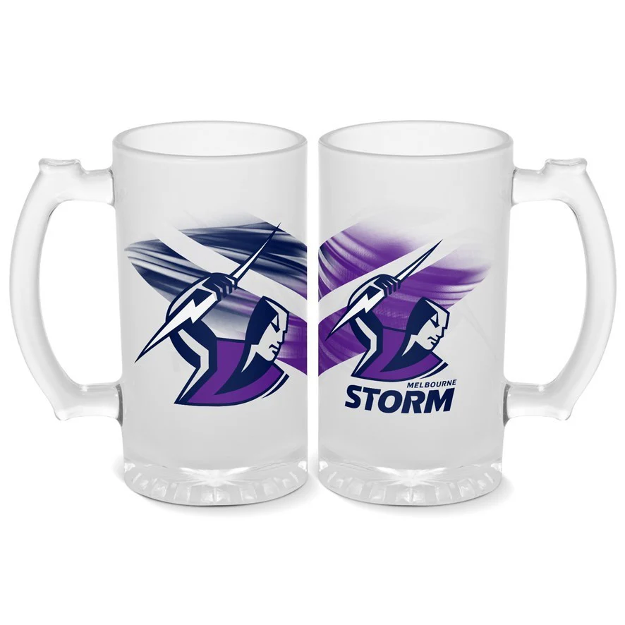 NRL Frosted Stein Glass - Melbourne Storm - 500ml - Drink Cup Mug - Image 2