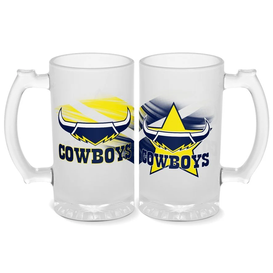 NRL Frosted Stein Glass - North Queensland Cowboys - 500ml - Drink Cup Mug