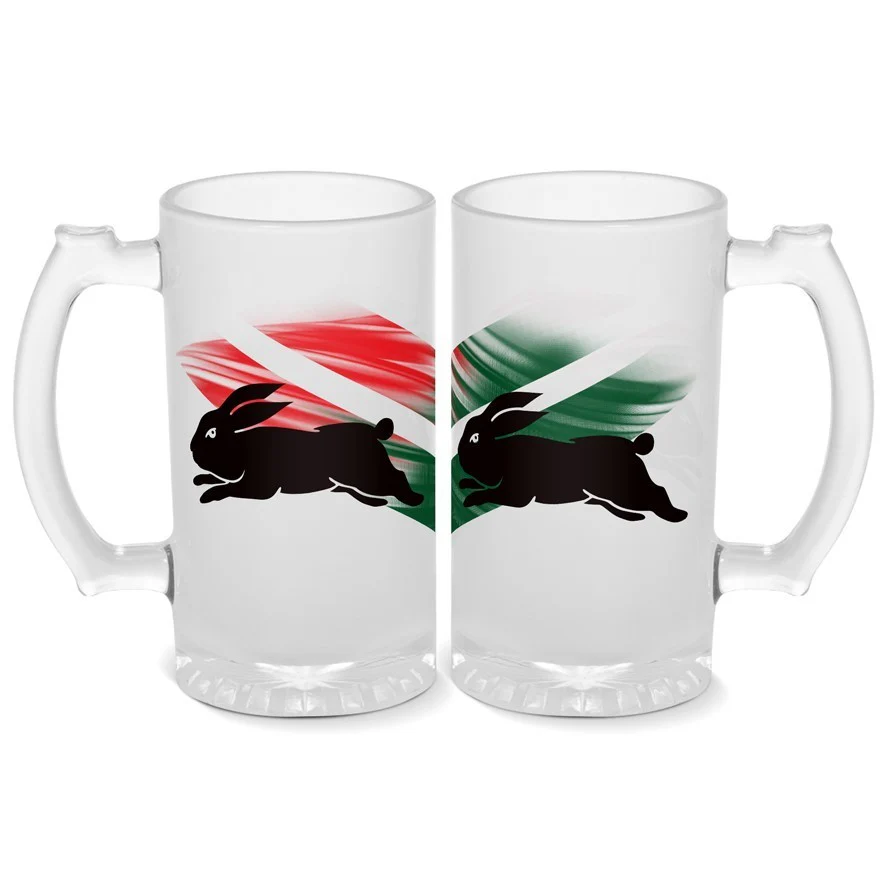 NRL Frosted Stein Glass - South Sydney Rabbitohs - 500ml - Drink Cup Mug
