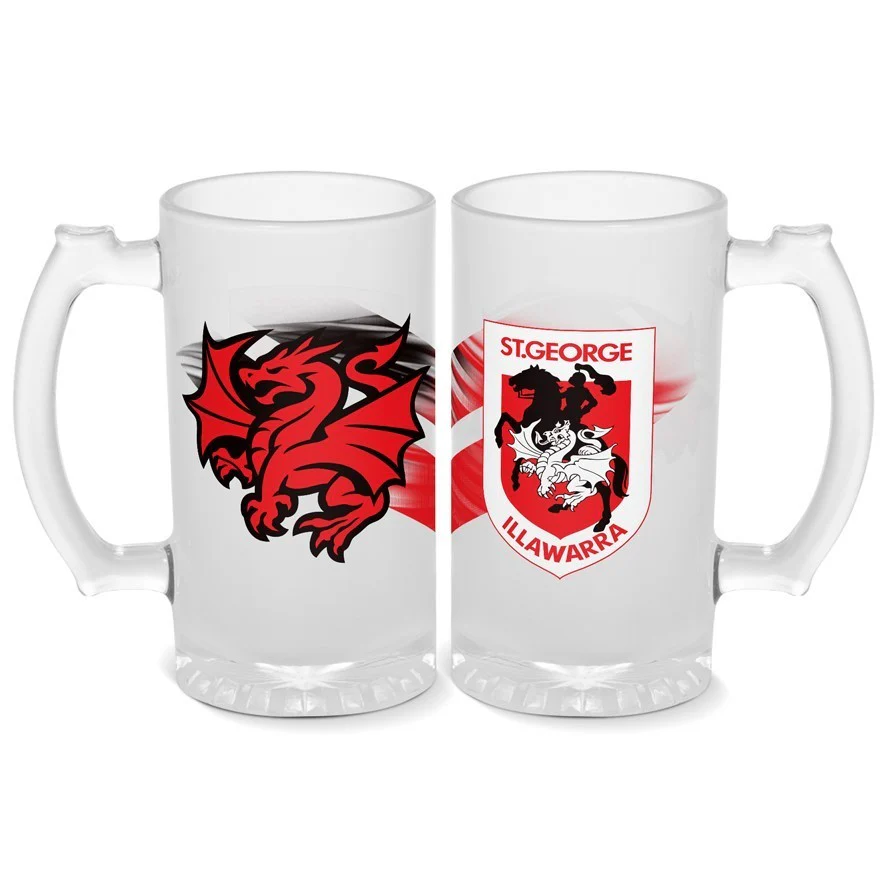 NRL Frosted Stein Glass - St George Illawarra Dragons - 500ml - Drink Cup Mug