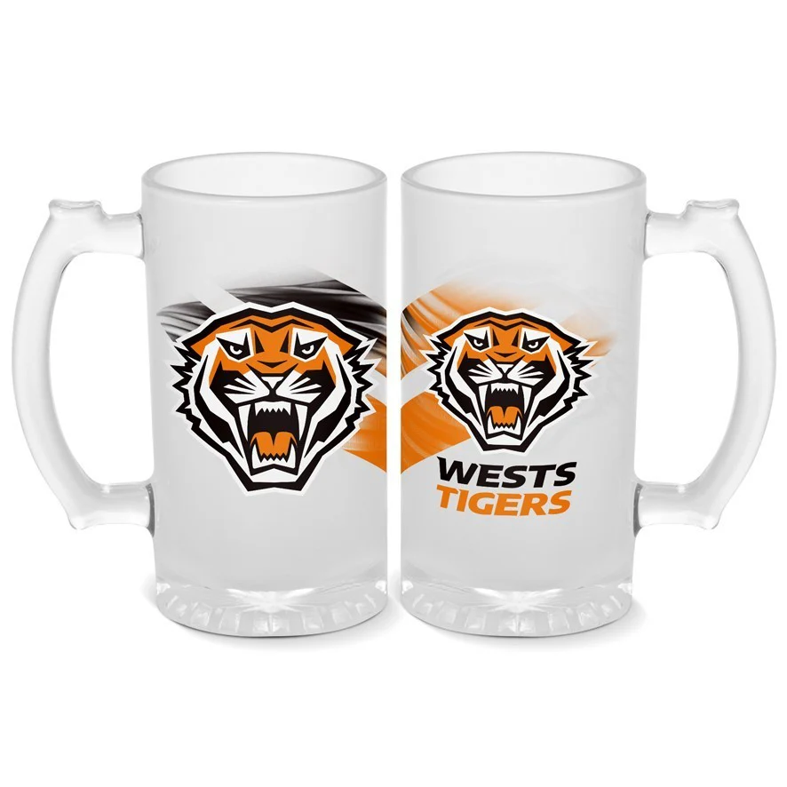 NRL Frosted Stein Glass - West Tigers - 500ml - Drink Cup Mug - Image 2