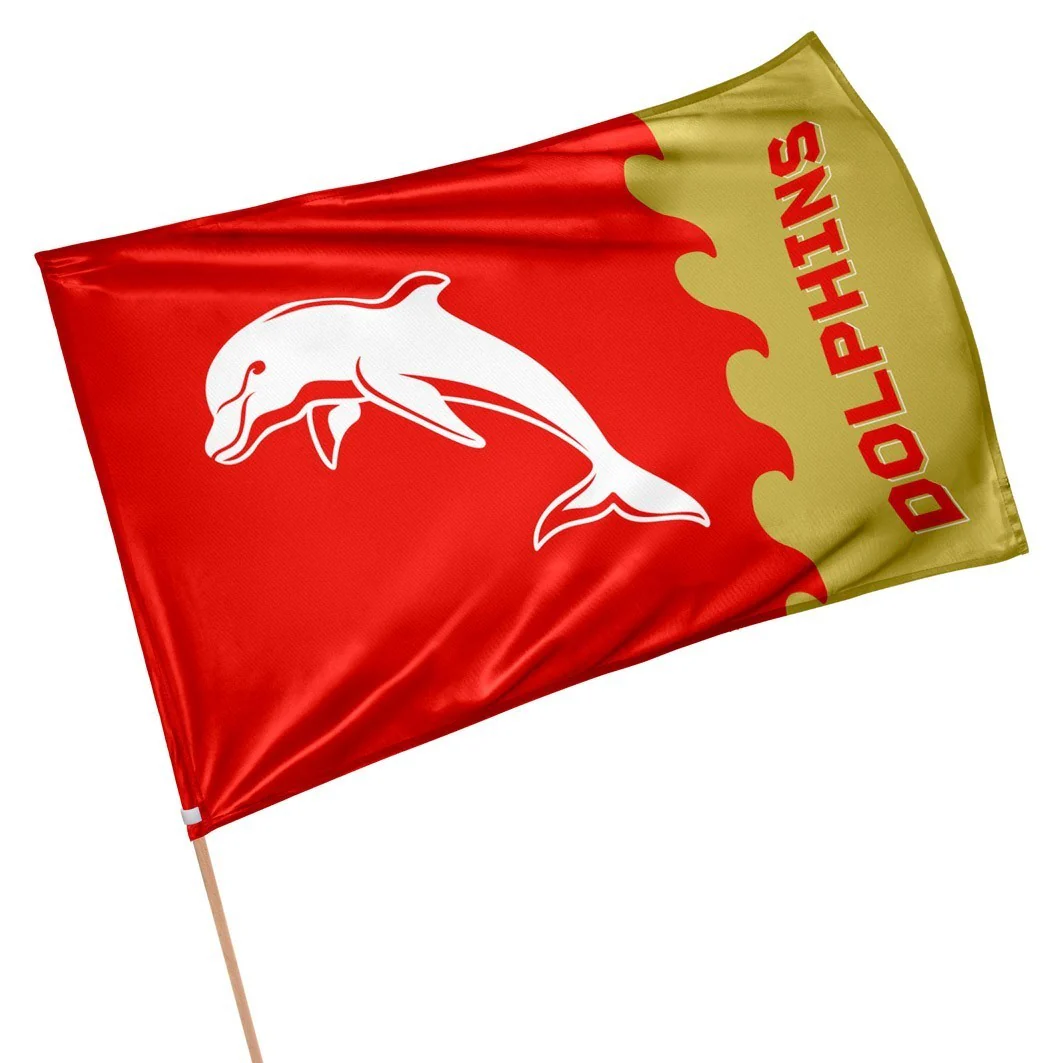 NRL Game Day Flag - Dolphins - Supporter Flag With Pole - 60x90cm - Image 2