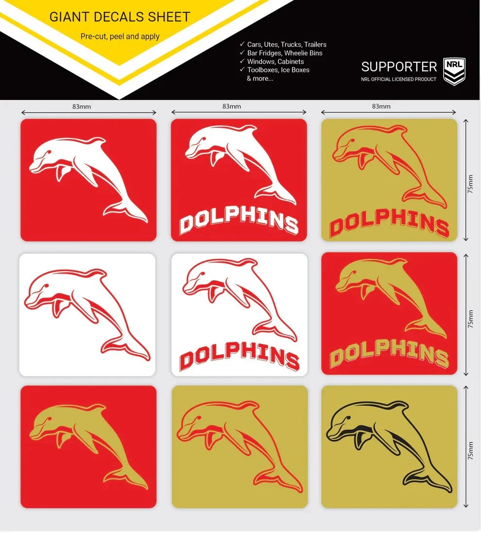 NRL Giant Decal Sheet - Dolphins - Multiple Club Logos - Stickers - Image 2