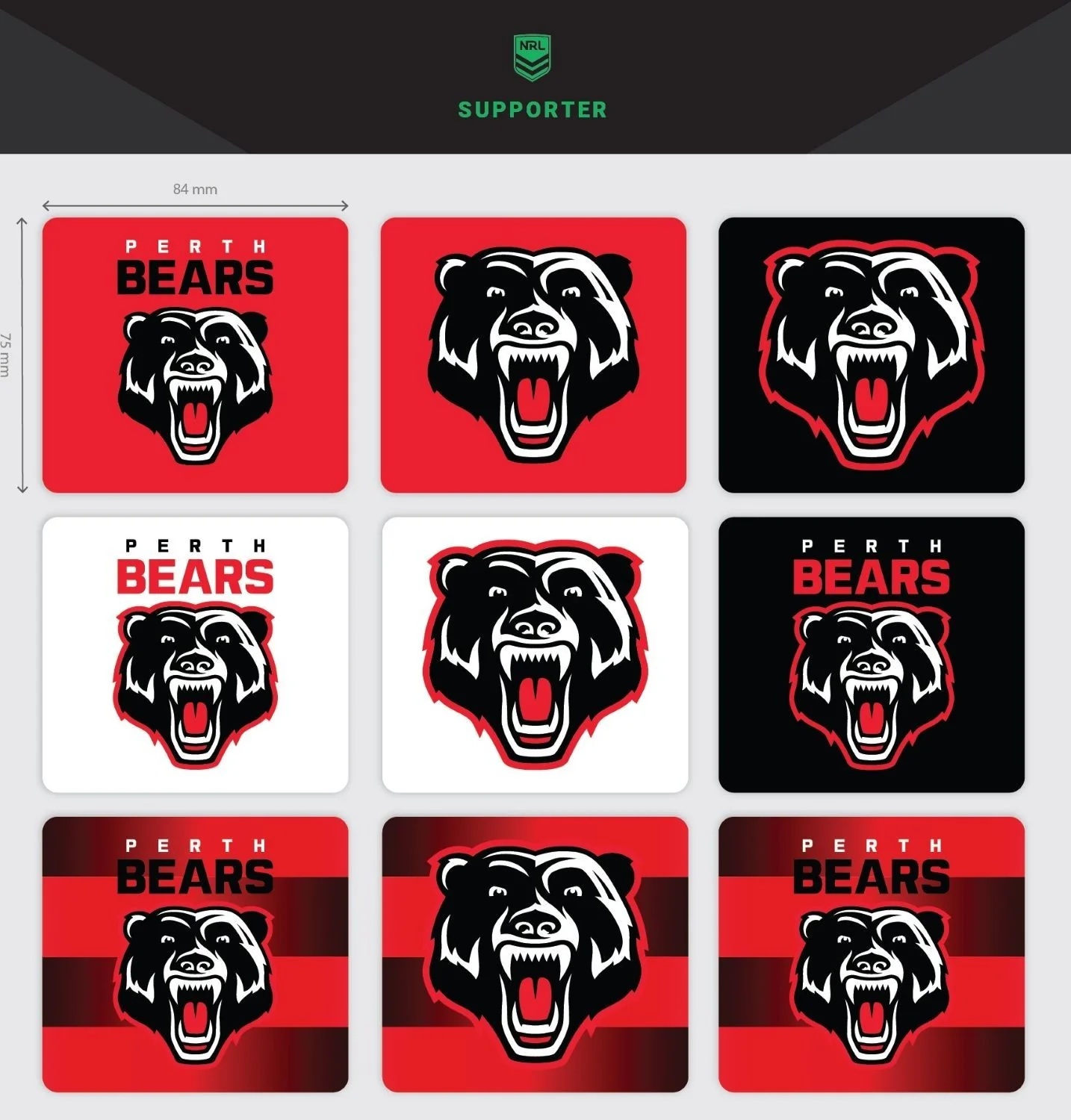 NRL Giant Decal Sheet Perth Bears Multiple Club Logos Stickers