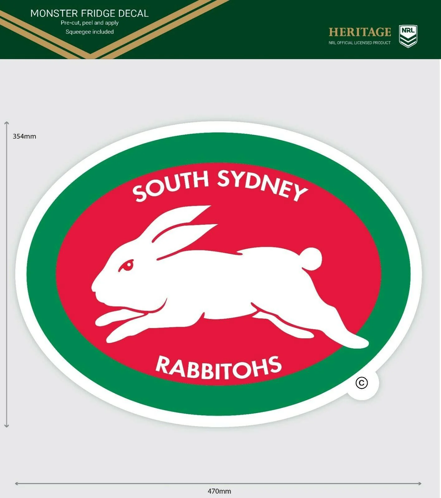 NRL Heritage Fridge Decal South Sydney Rabbitohs -Team Logo Sticker - 354x470mm - Image 2